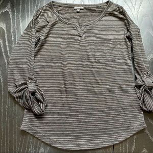 Express Split Neck Striped Pocket Tee, XS